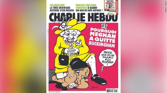 Revista Charlie Hebdo, criticată după ce a publicat o caricatură cu regina Elizabeth şi Megan Markle